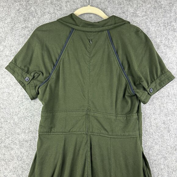 Eshakti Fit Flare Dress Womens Small 6 Olive Green Pockets Cotton Stretch Zip - Picture 6 of 15